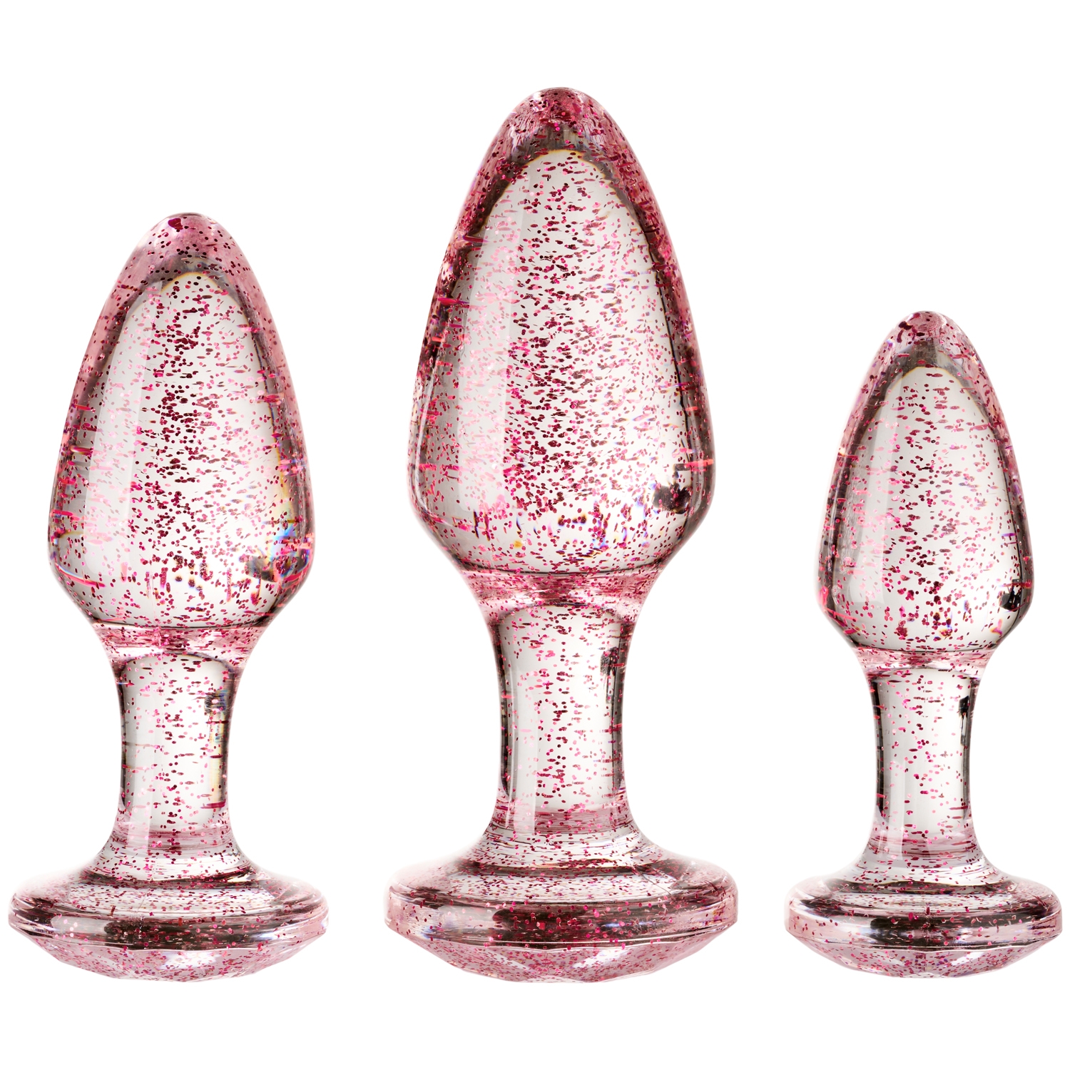 baseks Pink Glitter Analplugg Set - Ljusrosa
