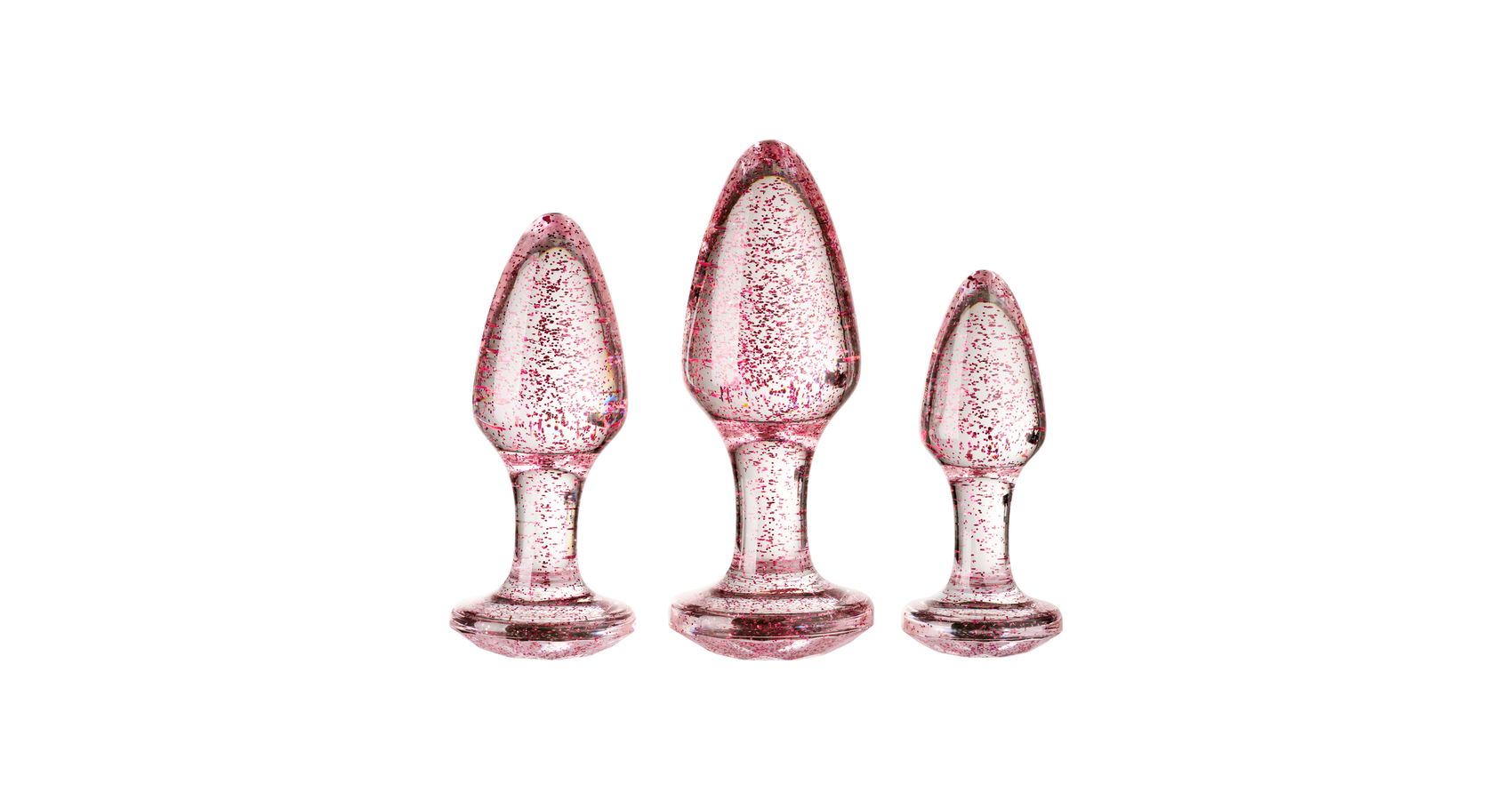 baseks Pink Glitter Butt Plug Set | Sinful.dk