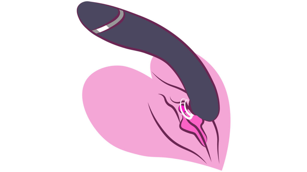 Illustration af et stykke sexlegetøj og en vagina
