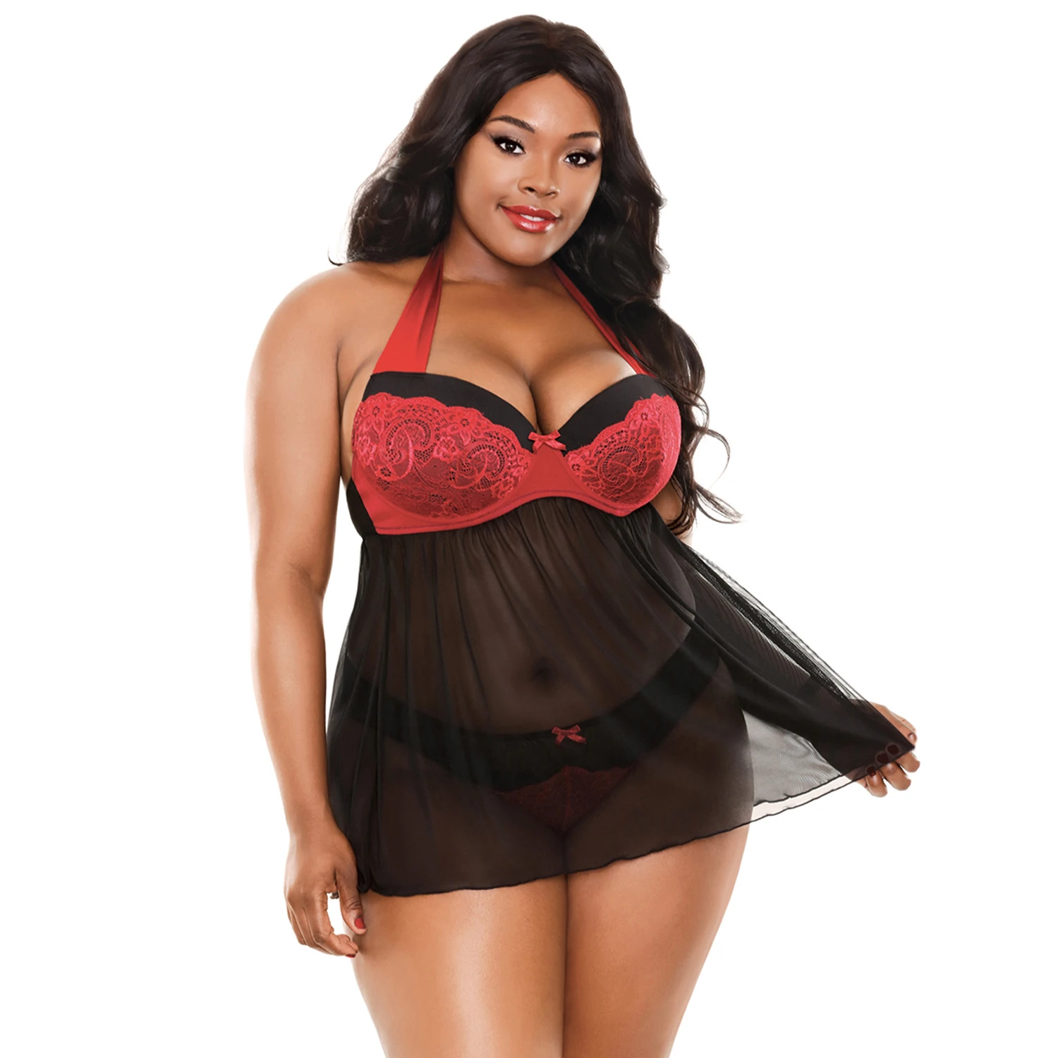 Fantasy Lingerie Sonia Ensemble Nuisette Rouge Dos Nu Grande Taille var 1