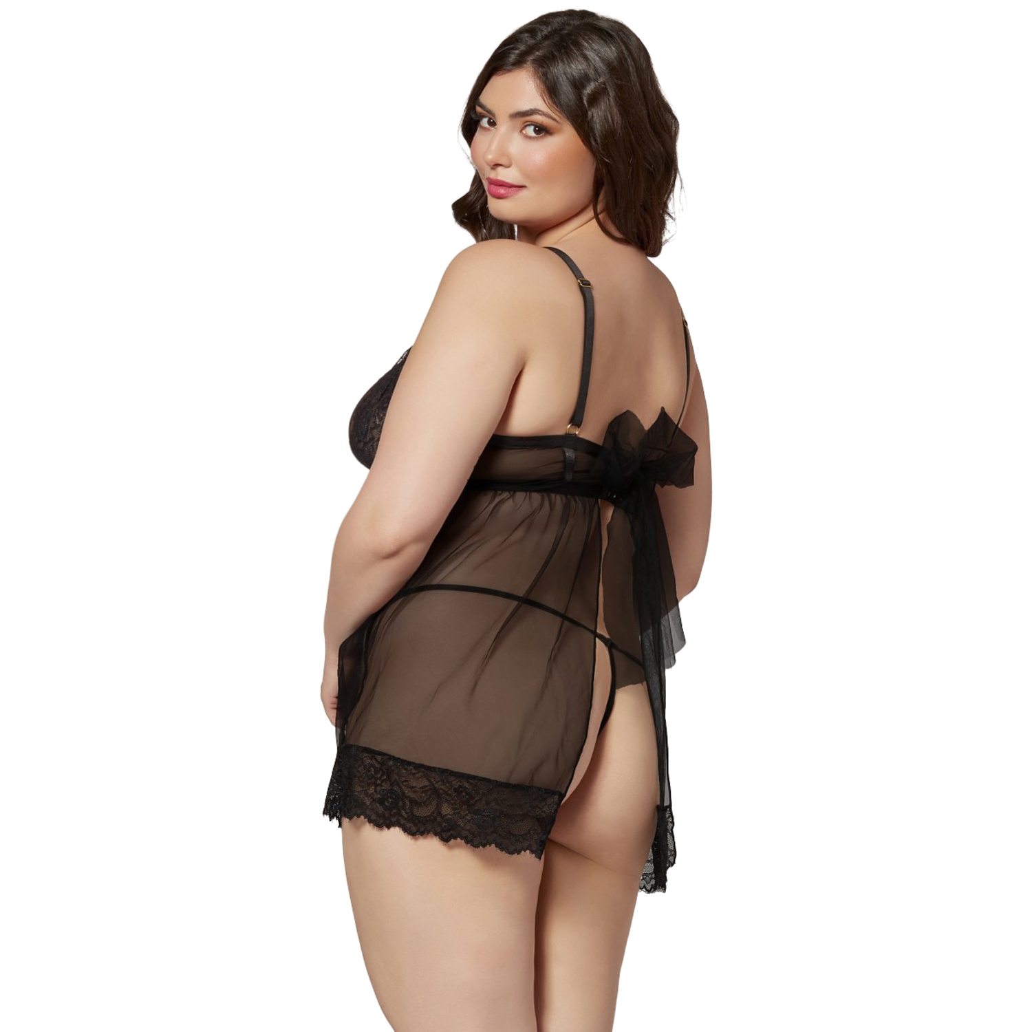 Seven ‘til Midnight Black Two Piece Tulle Babydoll And G-string Plus Size 1