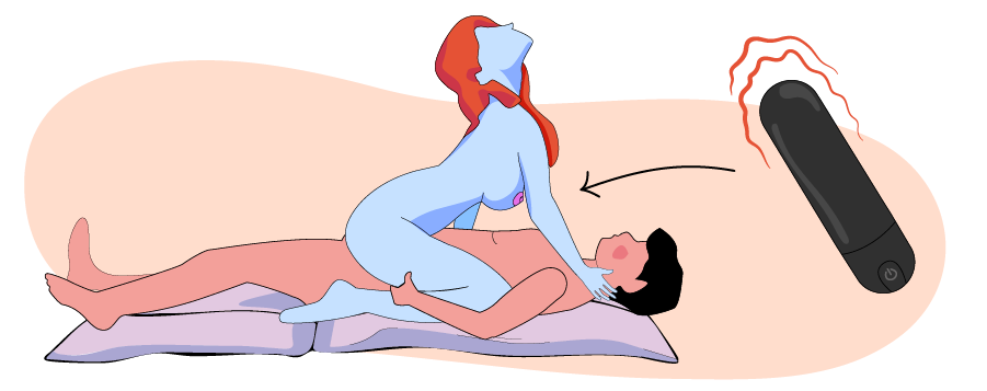 Illustration de la position de la cowgirl avec un vibromasseur bullet