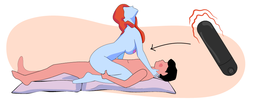 Illustration de la position de la cowgirl avec un vibromasseur bullet