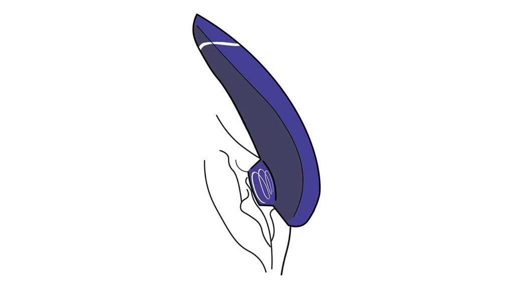 Illustratie van een Womanizer tegen een clitoris