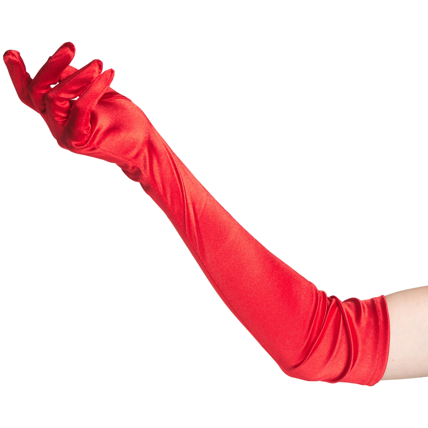 baseks Lange Røde Satin Handsker - Red - One Size
