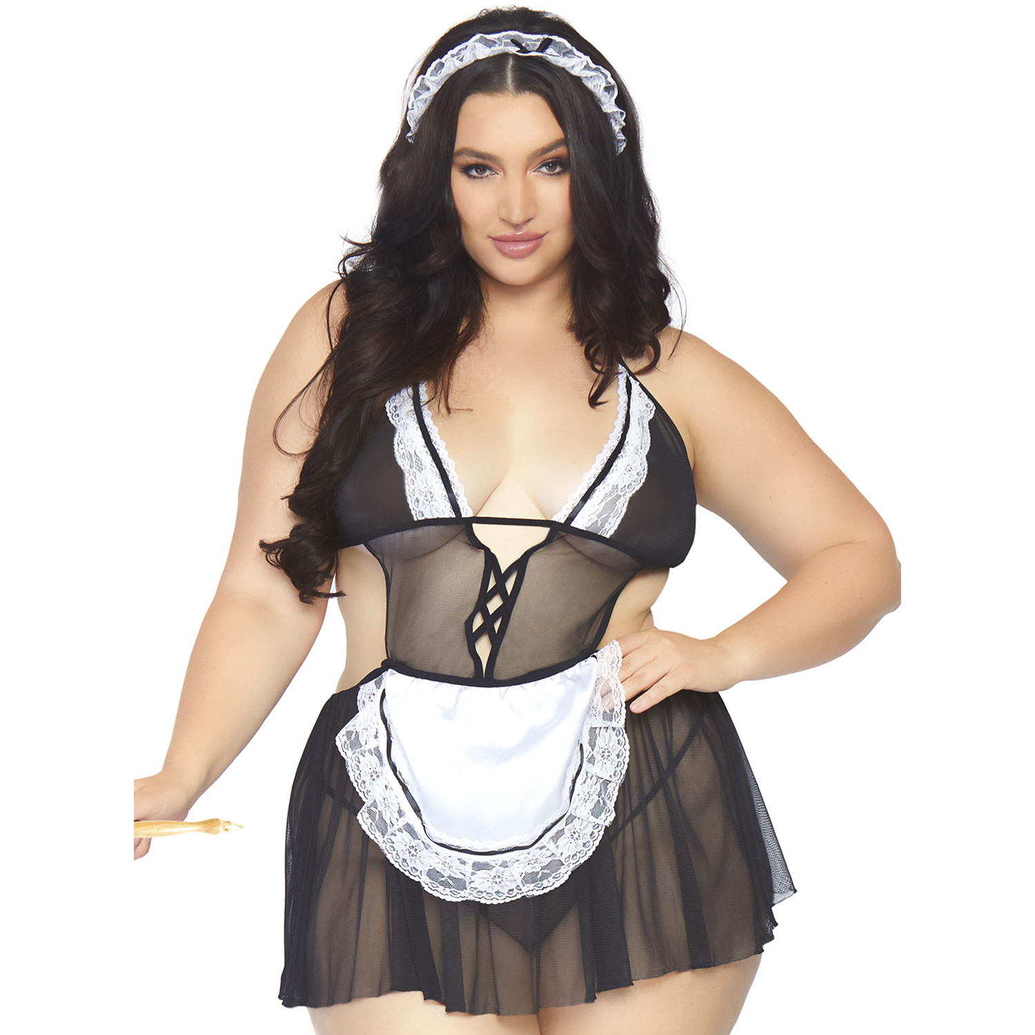 Leg Avenue French Maid Kostume Plus Size - Black - Plus size