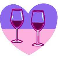 Illustration of a heart with two wine glasses in it