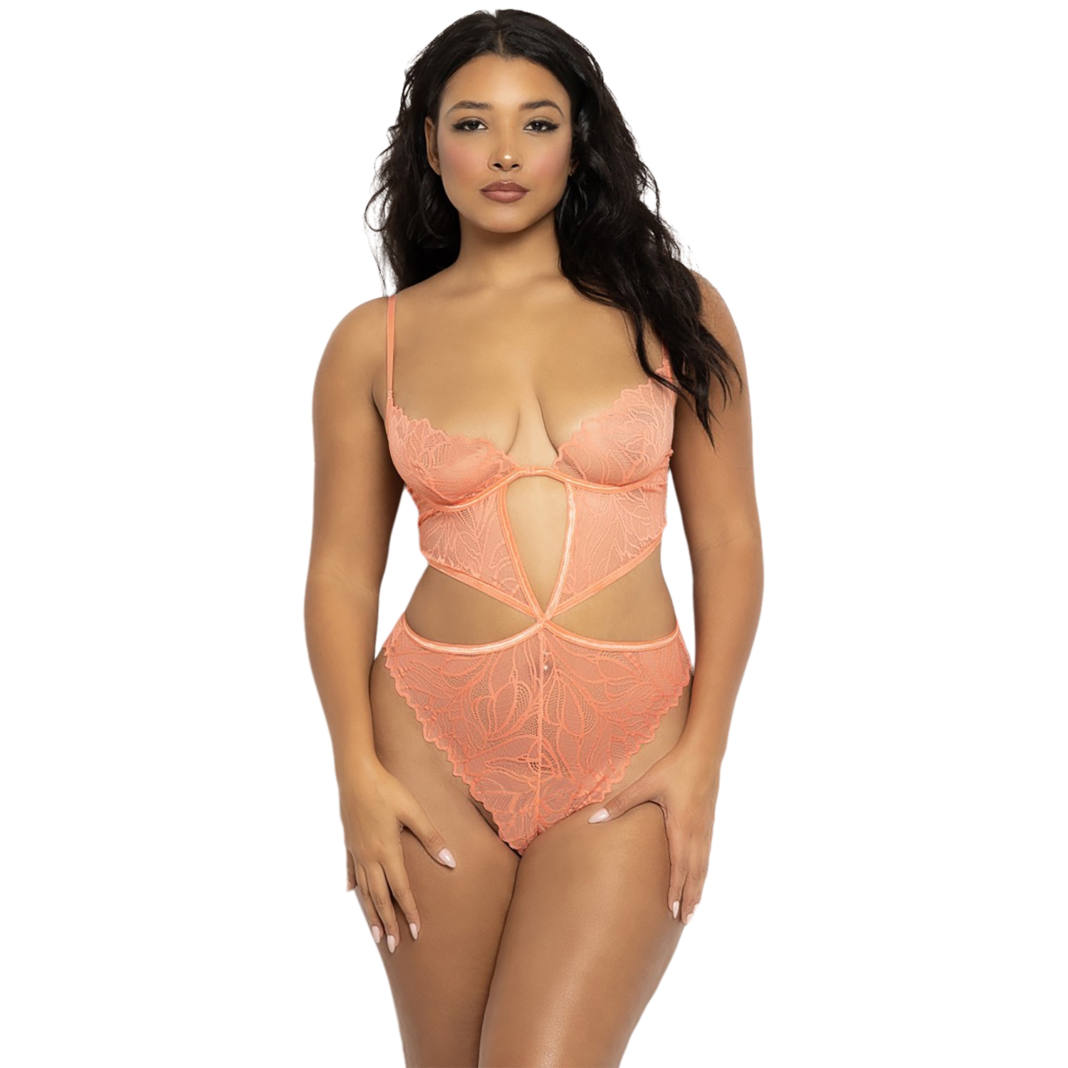 Seven Til Midnight Lace Teddy Coral One Size - Coral - One Size