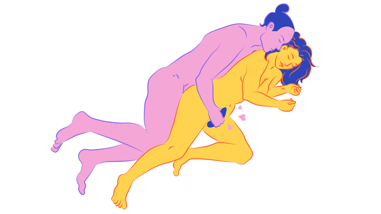 Illustration of a couple spooning