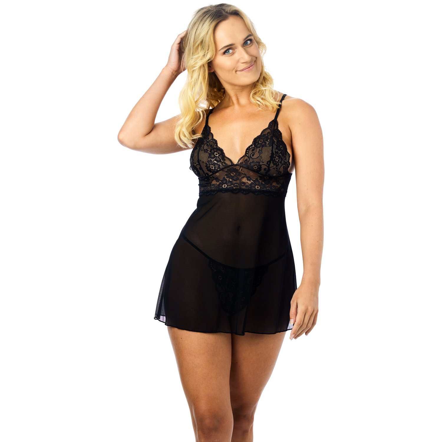 NORTIE Basil Sort Babydoll Sæt - Sort - S/M