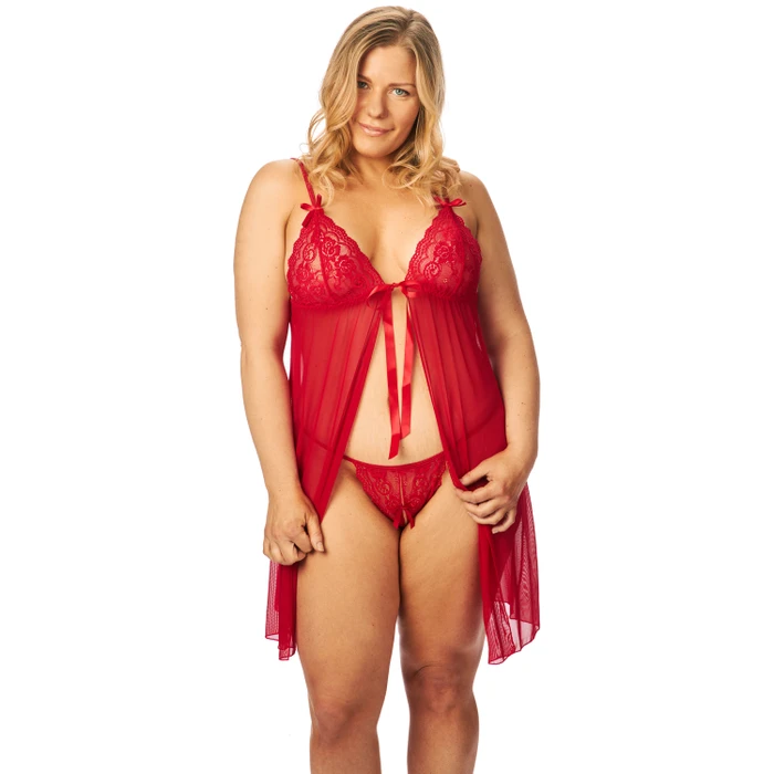 NORTIE Gro Red Lace Babydoll Set Plus Size var 1