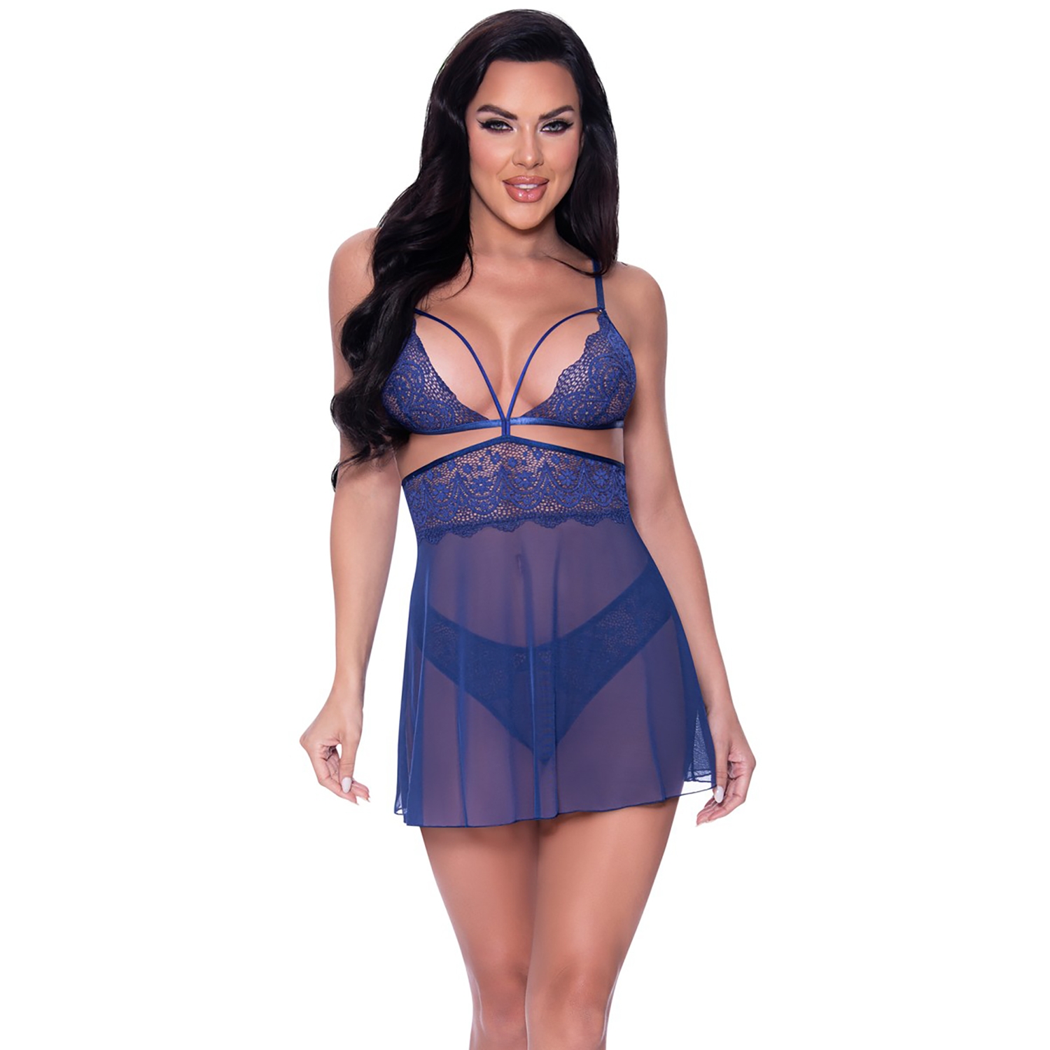 Magic Silk Exposed Blueberry Baby Doll&Trusse Sæt Plus Size - Blå - Plus size