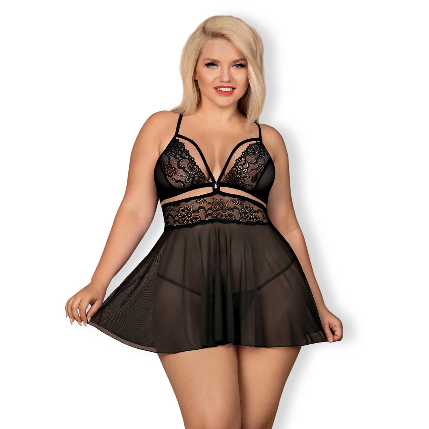 Obsessive Black Babydoll Set Plus-Size      - Svart - Plus size