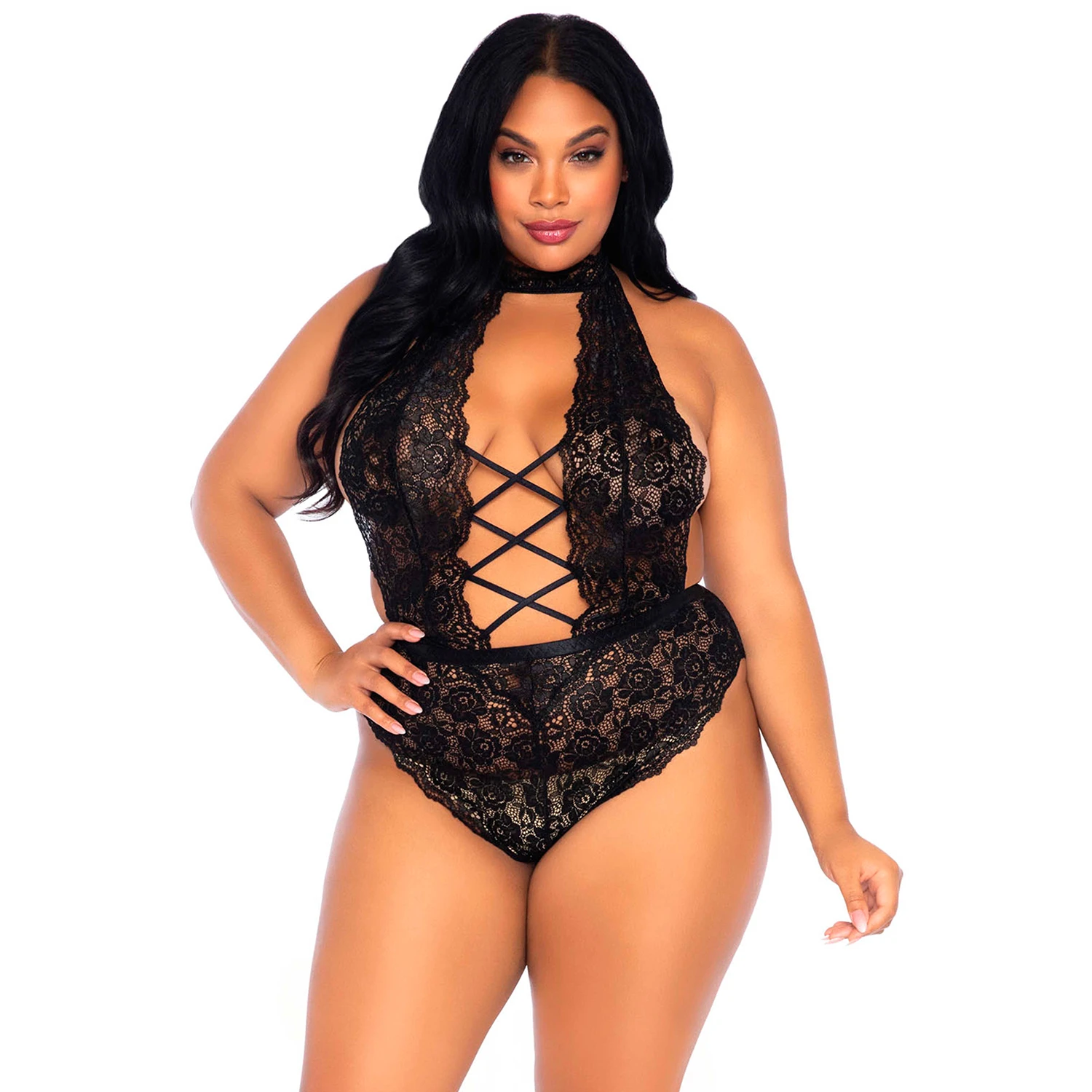 Leg Avenue Teddy med Fransk Åpning og Blonder Plus Size var 1