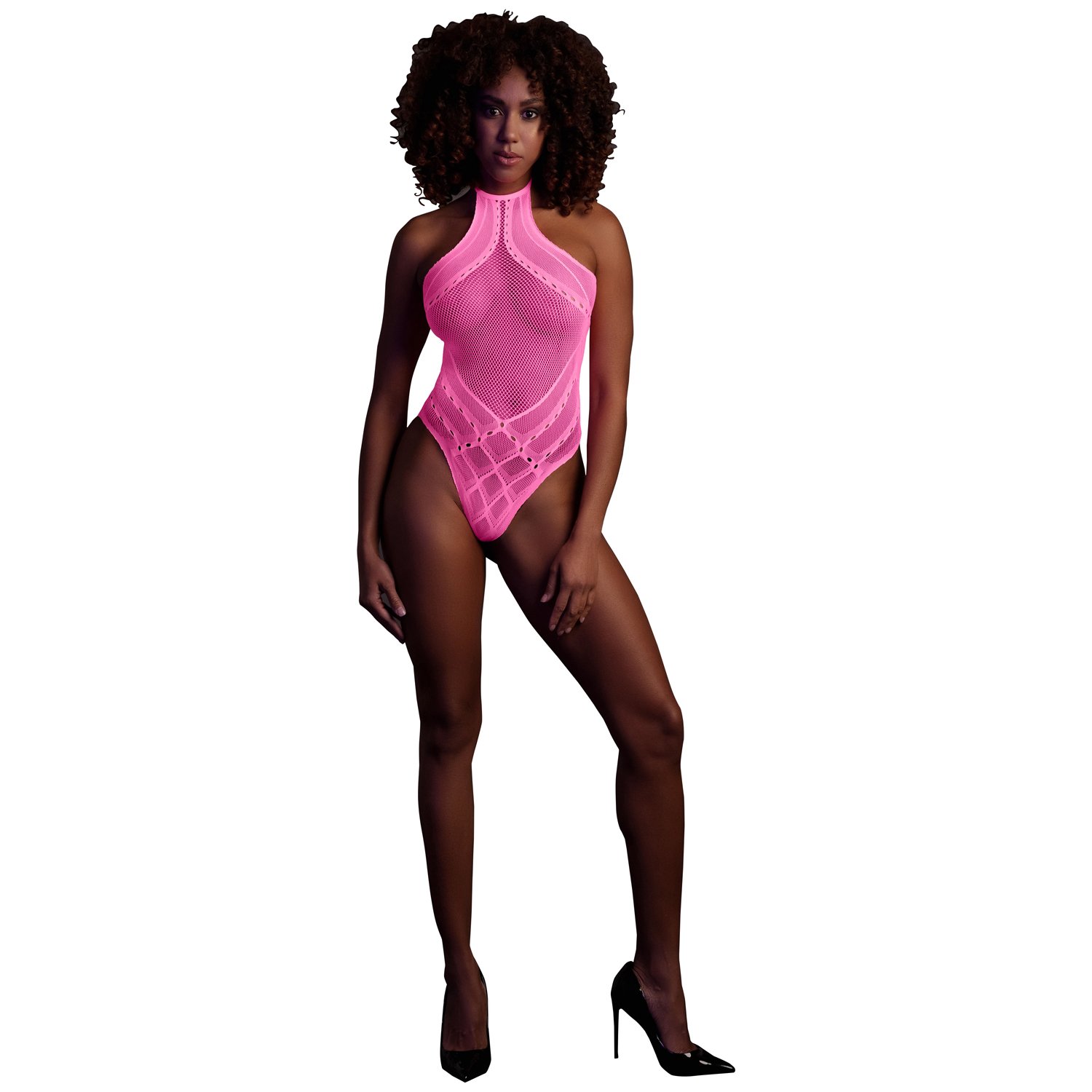 Ouch! Glow in The Dark Neonrosa Body    - Ljusrosa - One size