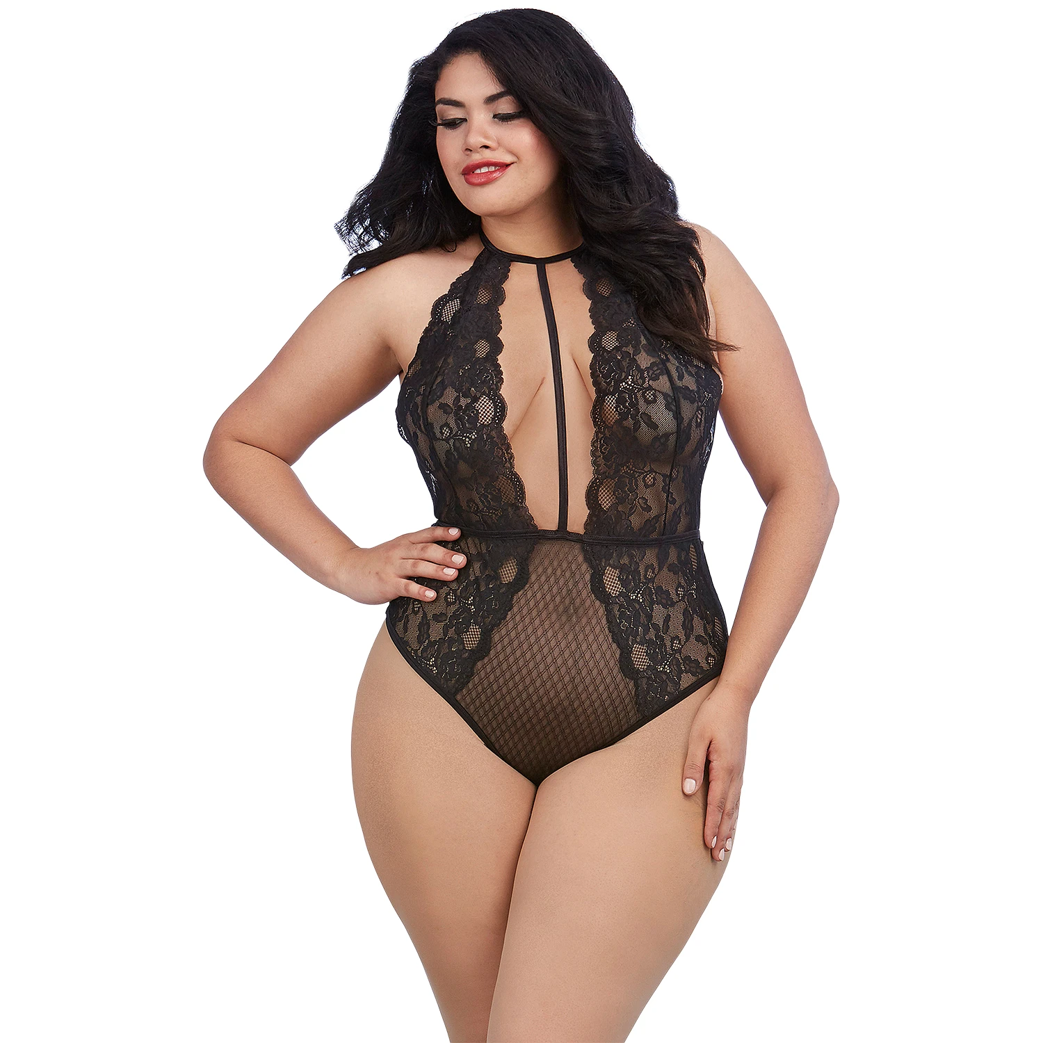 Dreamgirl Plus Size Teddy en Dentelle et Maille var 1