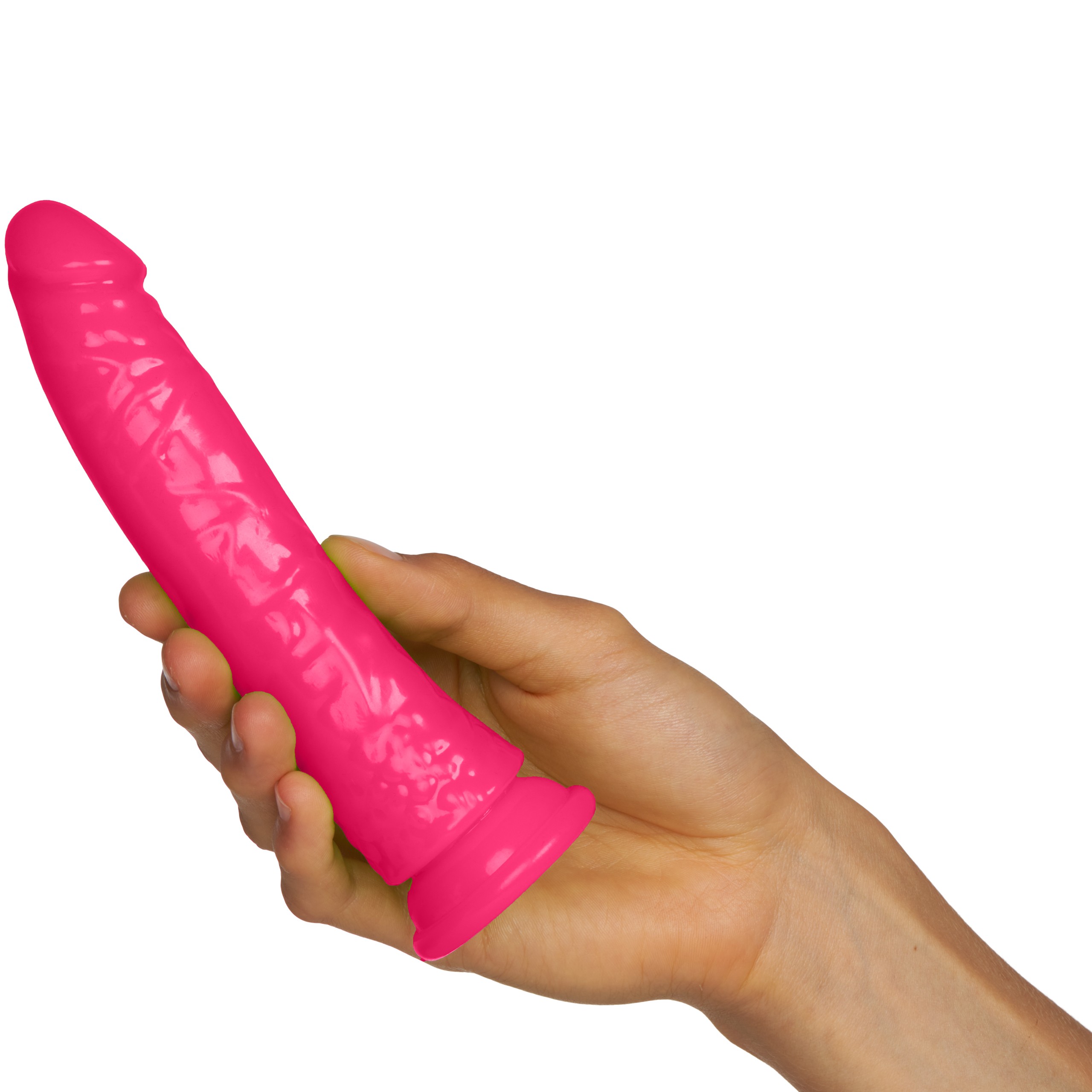 RealRock Pimeässä Hohtava Kapea Dildo Imukupilla 17,5 cm var 7