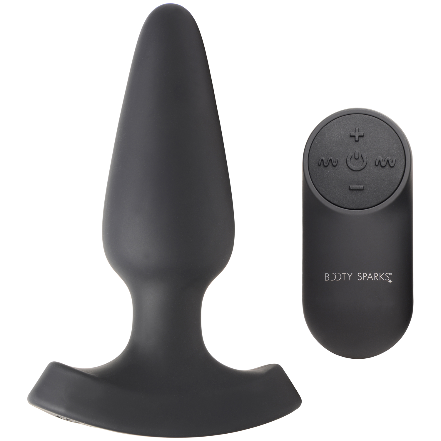 Booty Sparks Laser Series Heart Medium Fjernbetjent Butt Plug - Black thumbnail