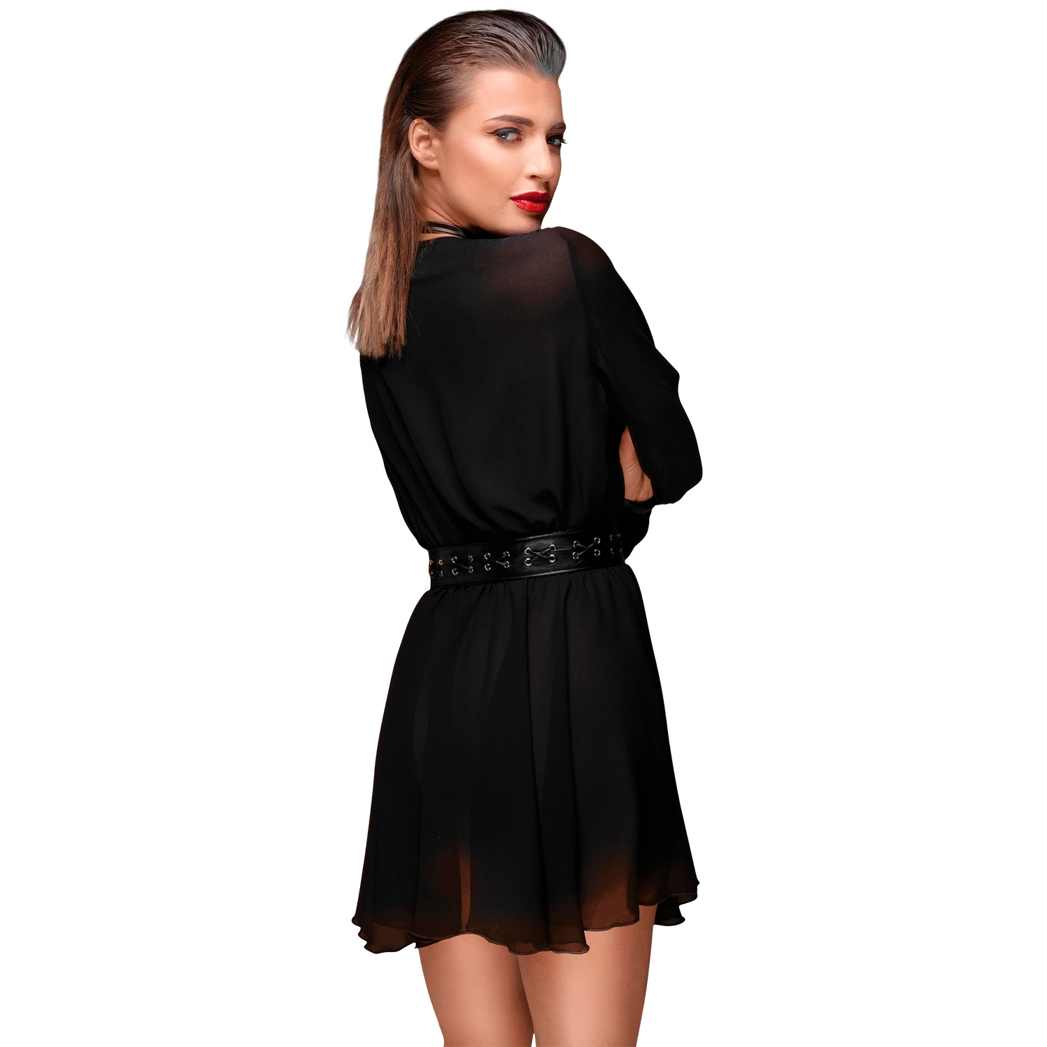 Noir Handmade Chiffon Mini-jurk met Choker 1
