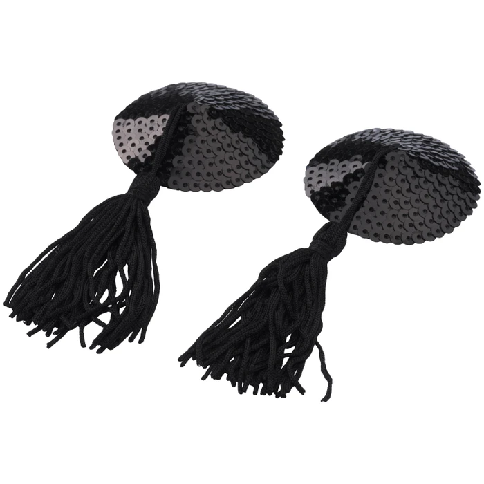 baseks Round Black Nipple Covers with Tassels var 1