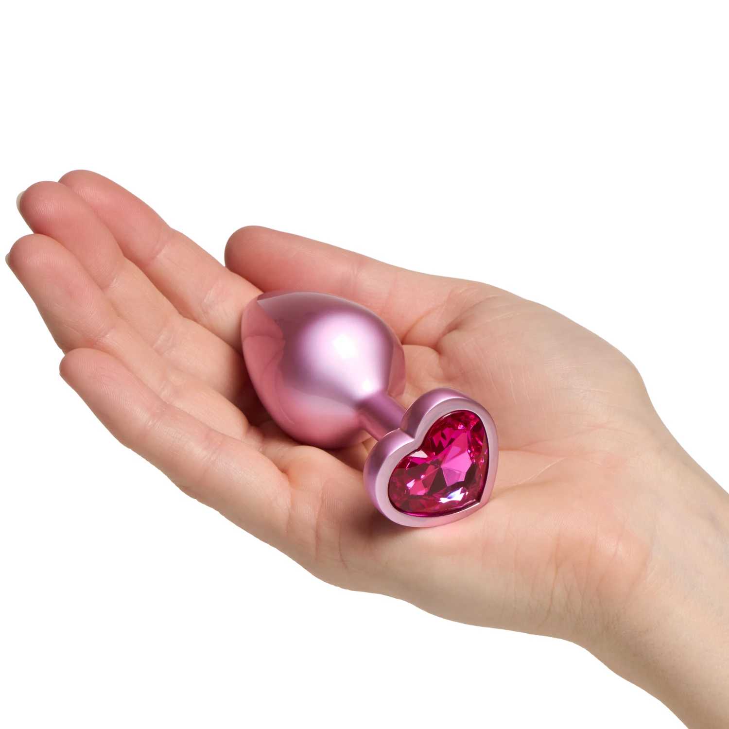 Baseks Pink Heart Paarlemoer Metalen Buttplug met Juweel Medium 8,2 cm var 2