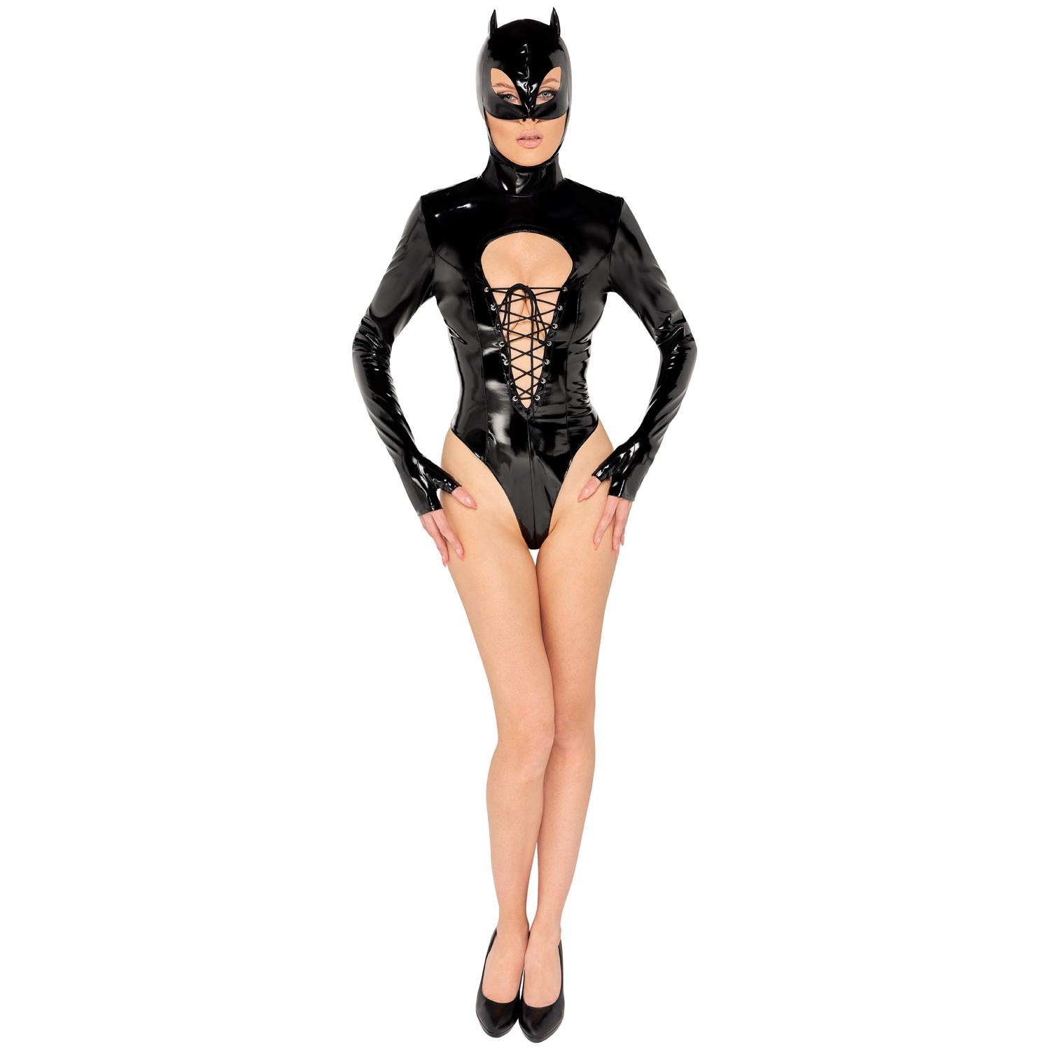 Svart Level Vinyl Body Catsuit - Svart - XL