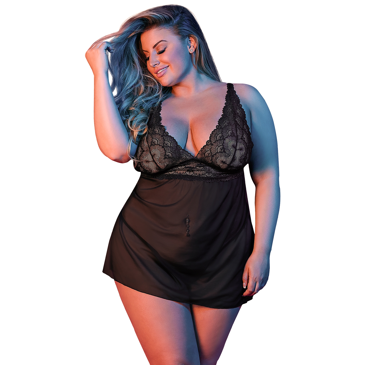 Magic Silk Fly Away Babydoll Sæt Plus Size    - Sort - Queen Size