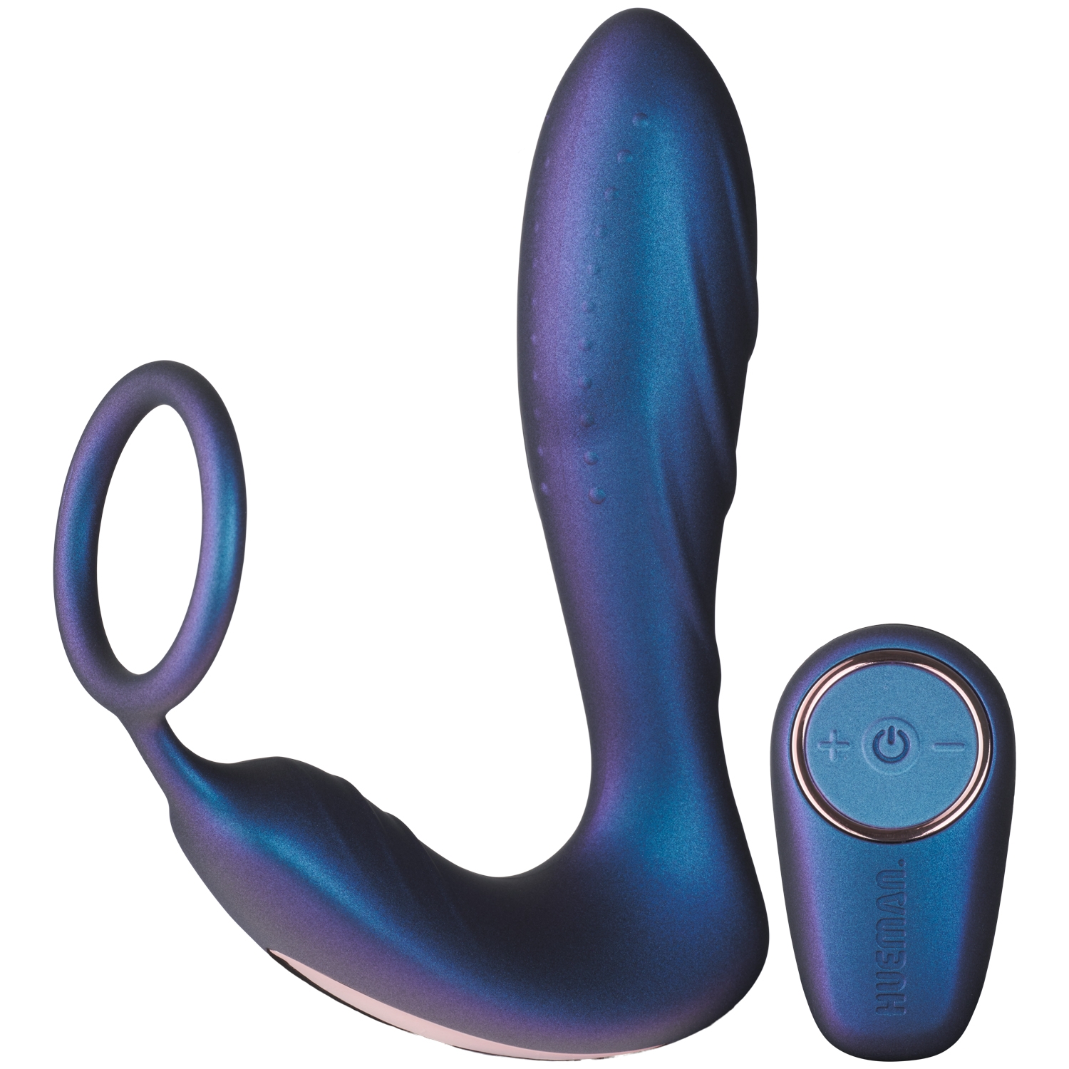 Hueman Black Hole Anal Vibrator med Penis Ring - Dark Blue