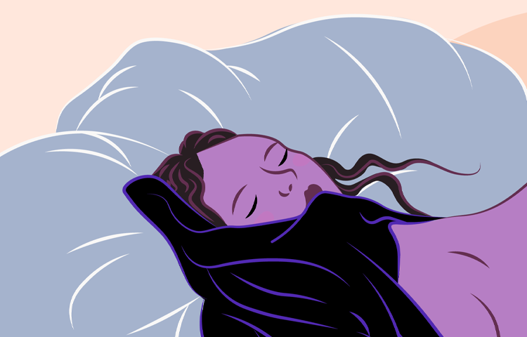 Illustration en gros plan d'une femme allongée avec les yeux fermés