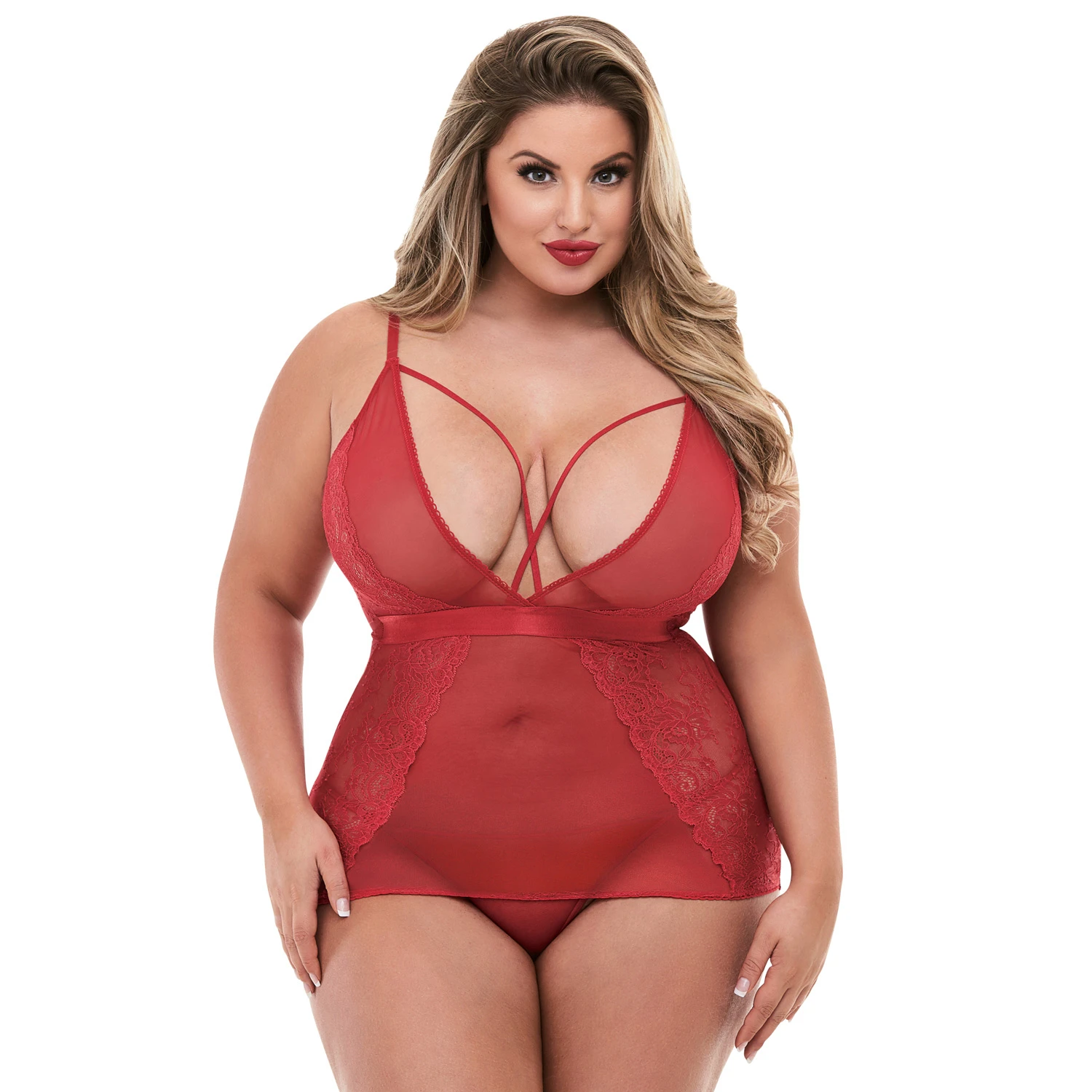 Baci Strappy Minikjole Rød Plus Size var 1