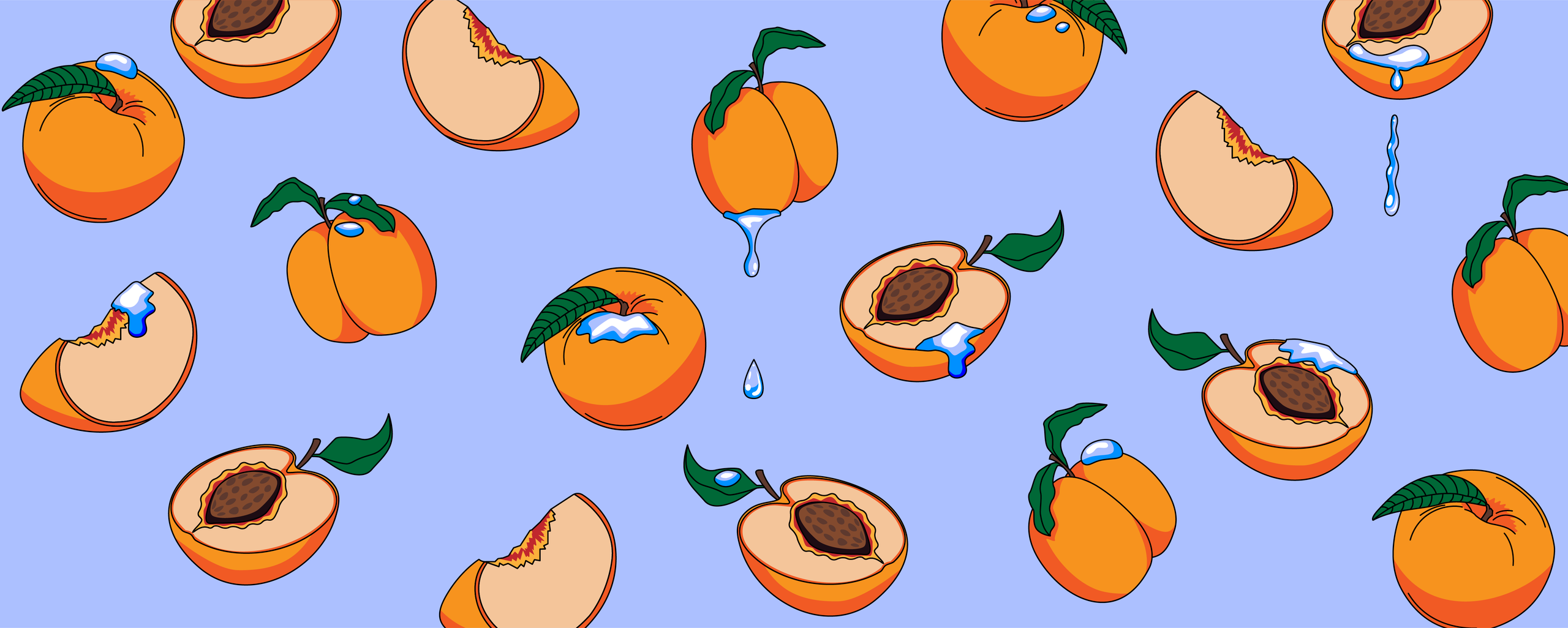 Illustration av hela och halva persikor