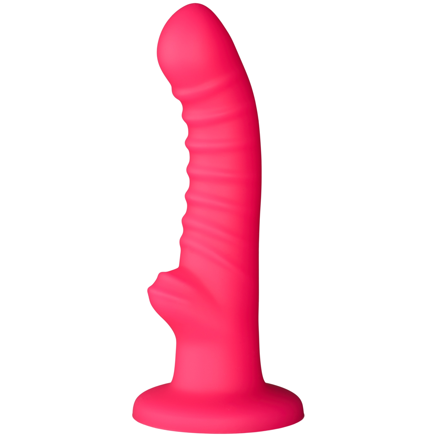 Baseks Ribbed Stimulation Silikone Dildo 17 cm    - Pink