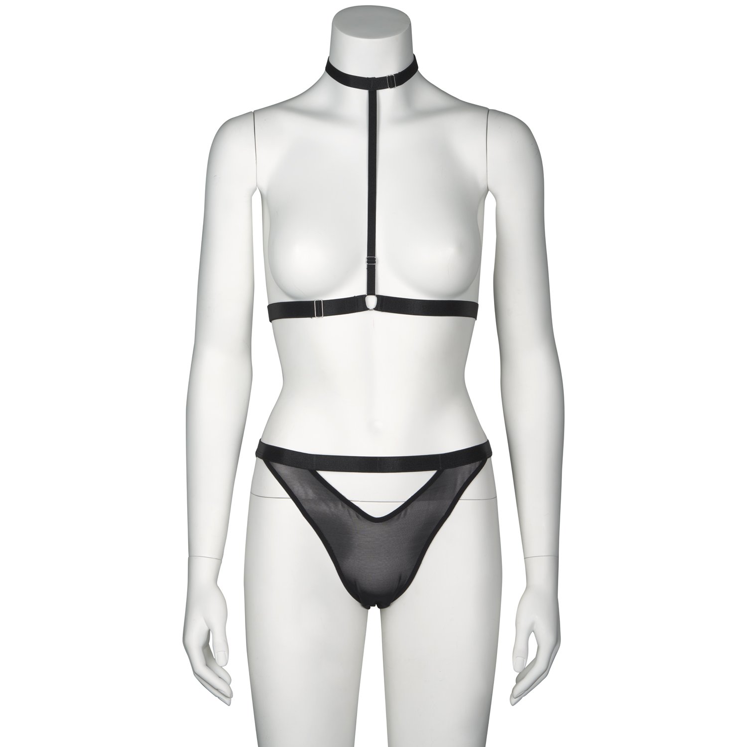 NORTIE Kinky Open Back Trosa och Strap Harness Choker   - Black