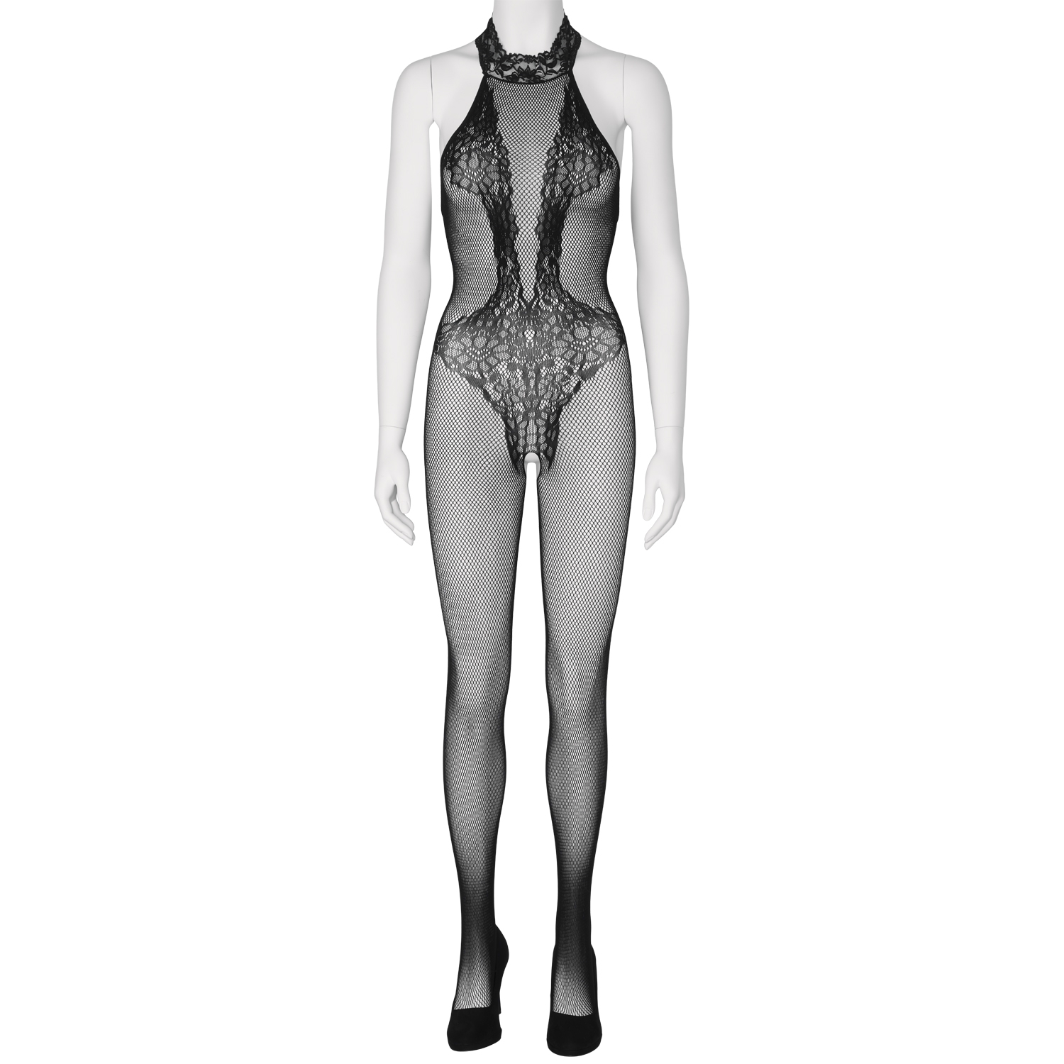 Sheer Fantasy Back To Black Lace Bodystocking med Udsmykning var 1
