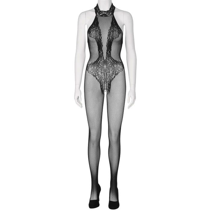 Sheer Fantasy Back To Black Lace Bodystocking With Ornate Tattoo var 1