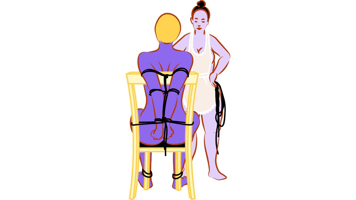 Illustrasjon av sexstillingen bondagestolen