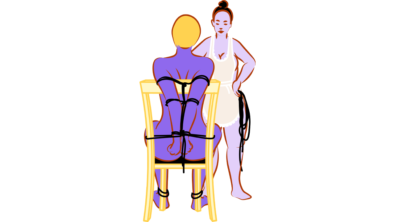 Illustration der Sexstellung Bondage-Stuhl