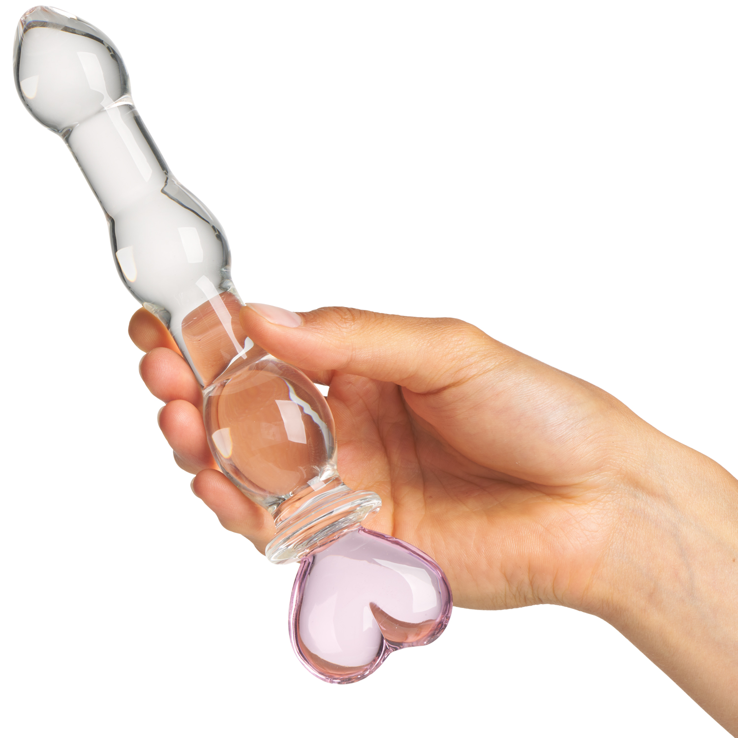 Baseks Glasdildo mit Herz und Perlen 21,5 cm 1