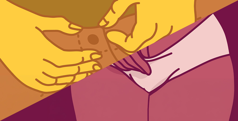 Mies avaamassa housujaan ja nainen alushousuissa