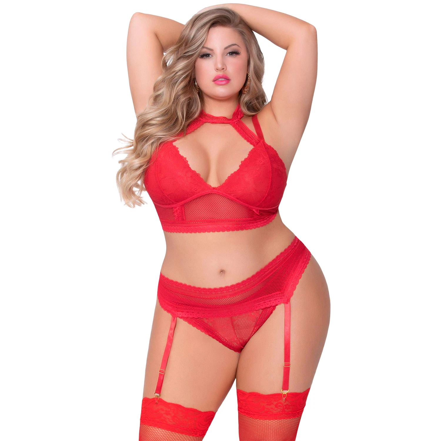 Seven ‘til Midnight Plus Size Punainen Halterneck Alusasusetti var 1