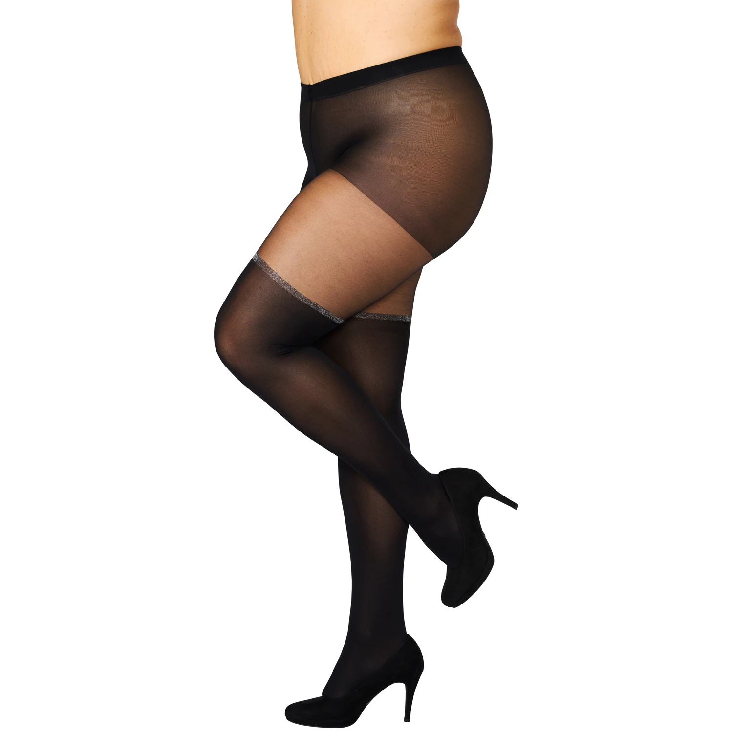 NORTIE Silverfall Crotchless Tights with Lurex Band Plus Size 1