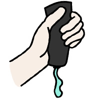 Illustrasjon av en hånd som klemmer på en tube med glidemiddel