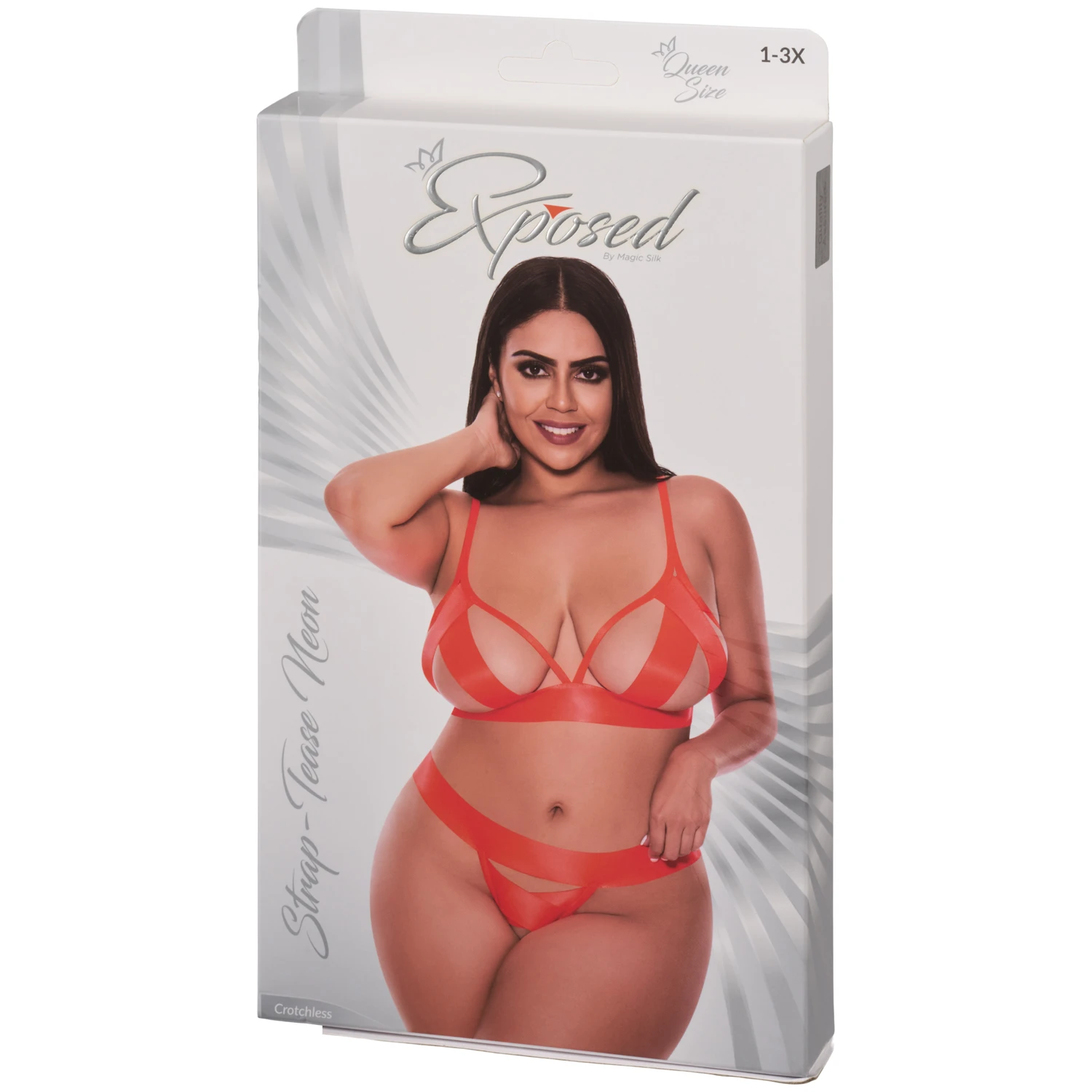 Magic Silk Exposed Orange BH och grenlös Trosa Set Plus Size var 3