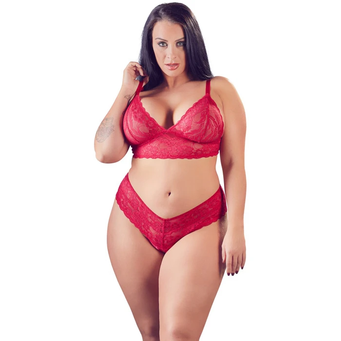 Cottelli Lace Bra Set Red Plus Size var 1