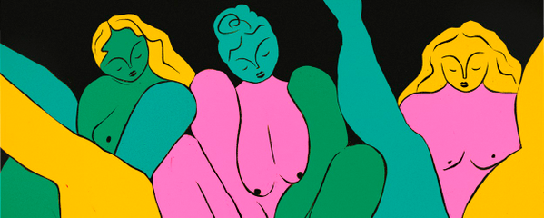 Illustration af tre kvinder i forskellige farver
