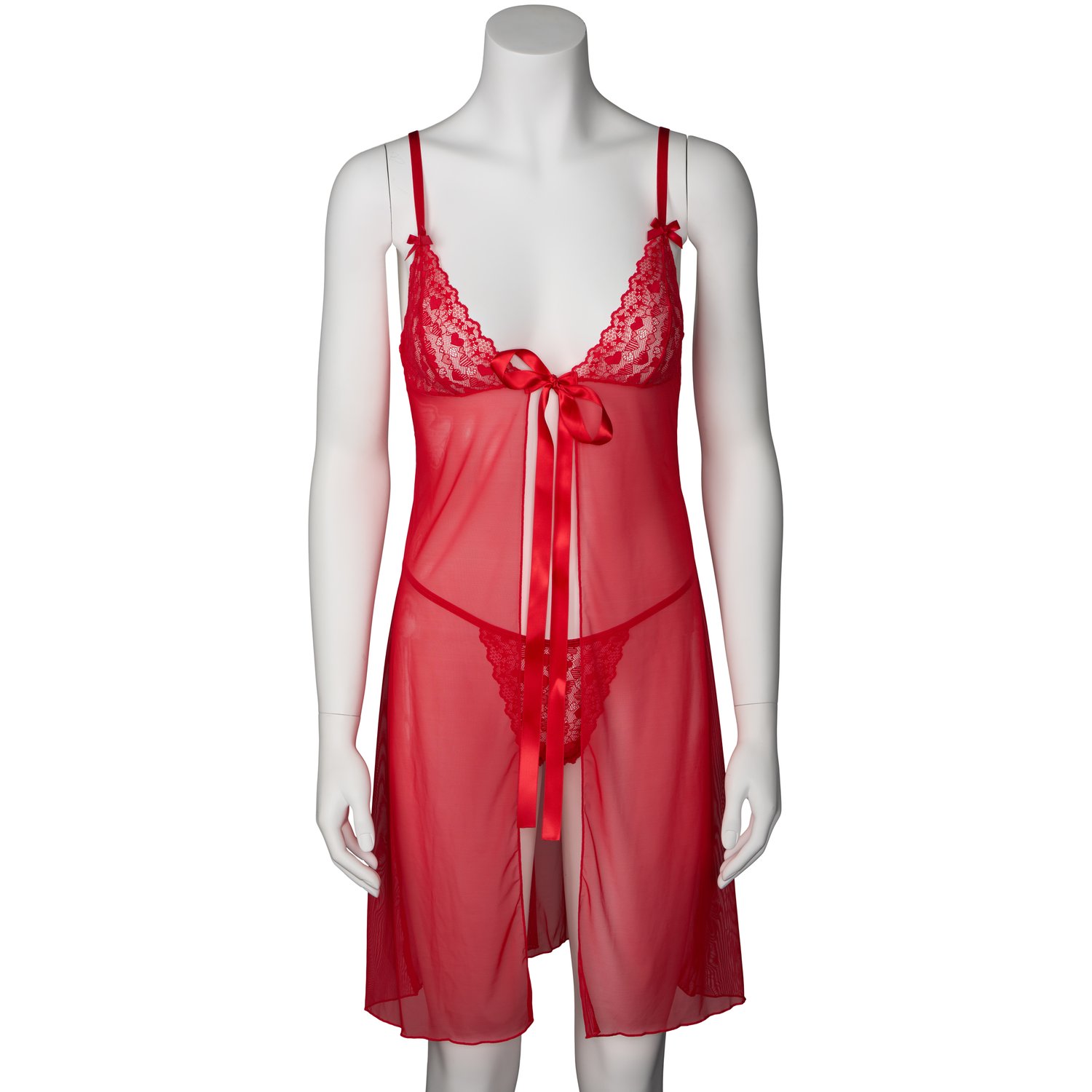 NORTIE Vega Red Heart Mesh Babydoll Set Vega Red Heart Mesh Babydoll Set - Rød - One size