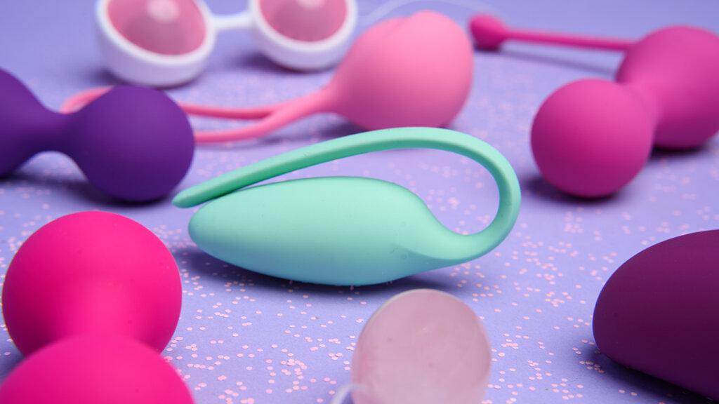 Close-up of a kegel ball surrounded by other kegel balls.