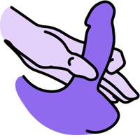 Illustratie van een hand die een penis vasthoudt