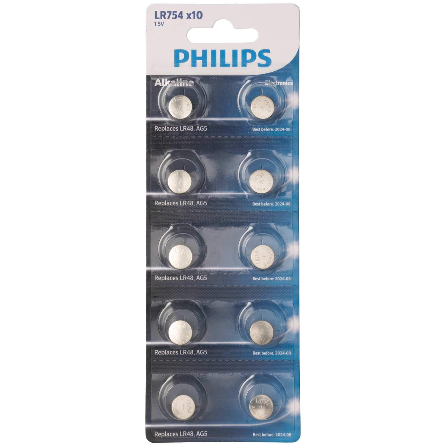Philips Alkaline LR754 Batterier 10 stk     - Sølv