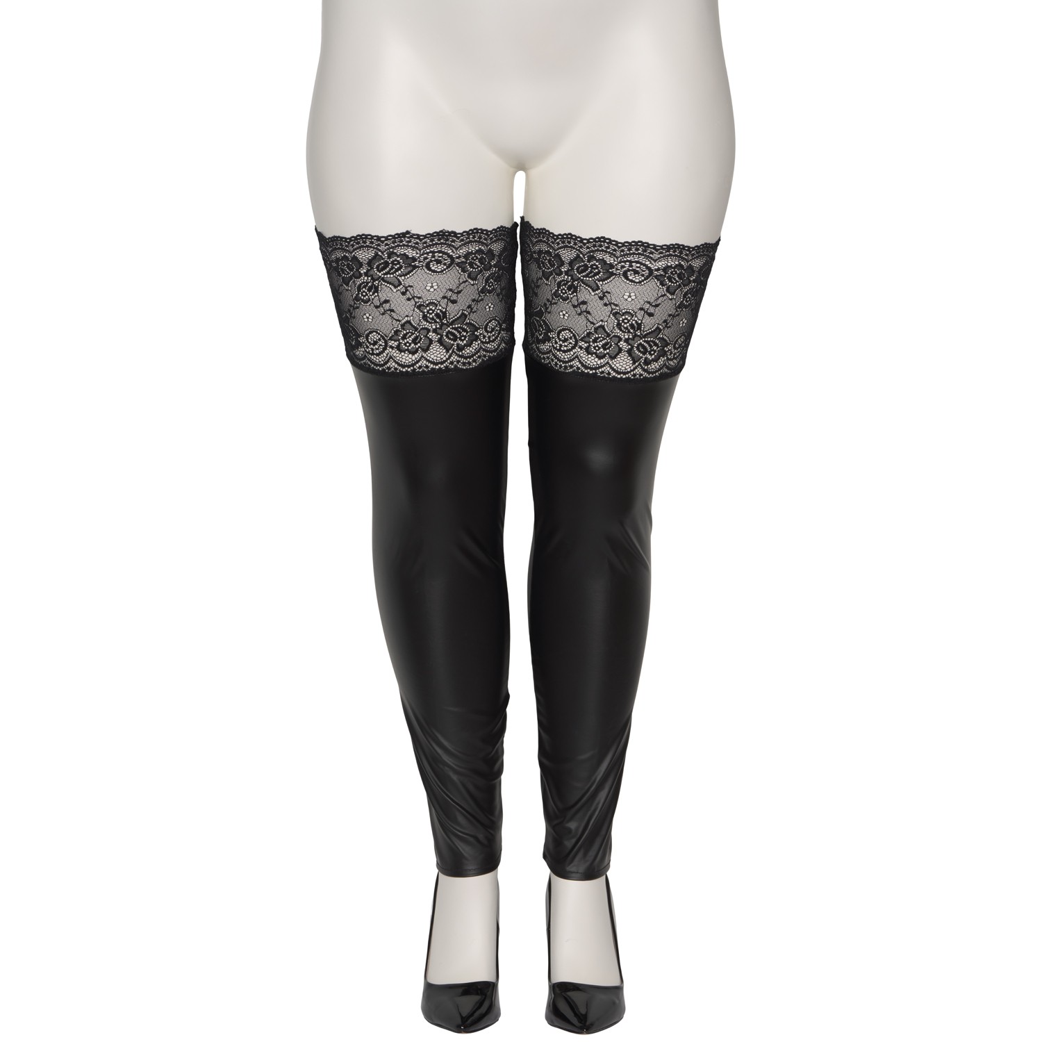 NORTIE Fetish Wetlook Selvsiddende Strømper Plus Size 1
